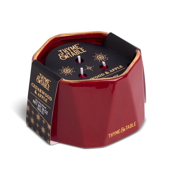 Thyme & Table 16oz Cedarwood & Apple Scented 2-Wick Geometric Jar Holiday Candle - Picture 1 of 4